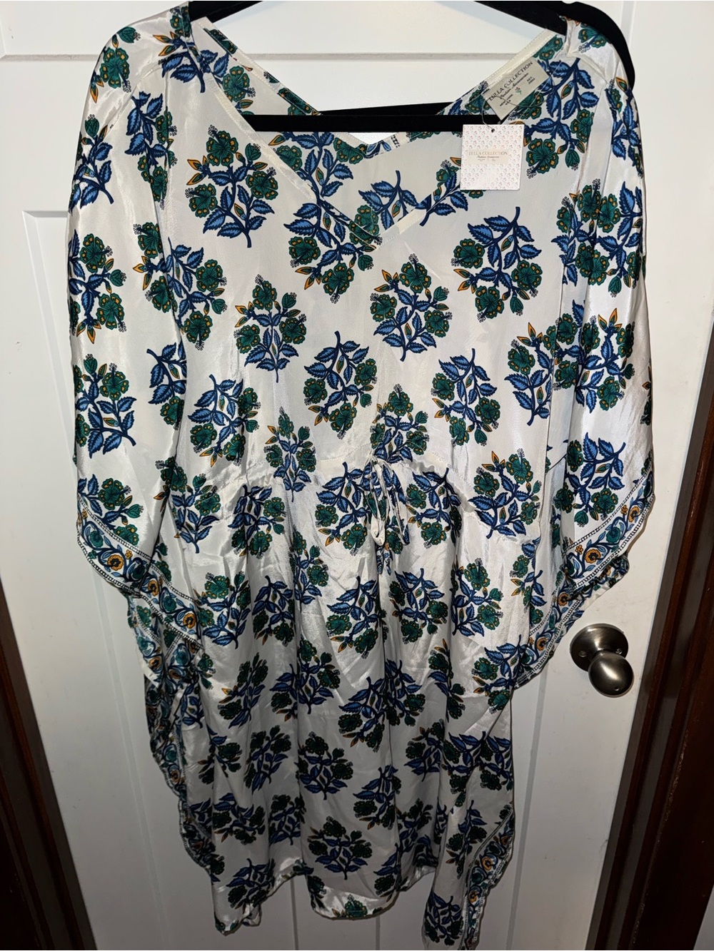 Floral Swim Coverup in White and Blue - Boho Wrap Style